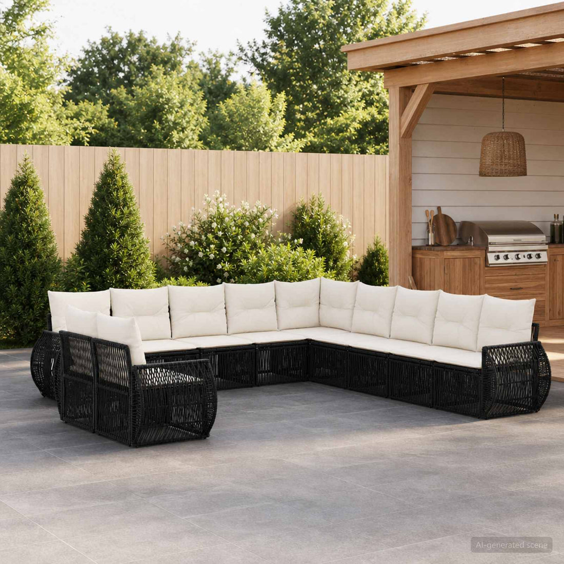 vidaXL Conjunto de sofás de jardín 11 uds. Negro y Blanco Crema