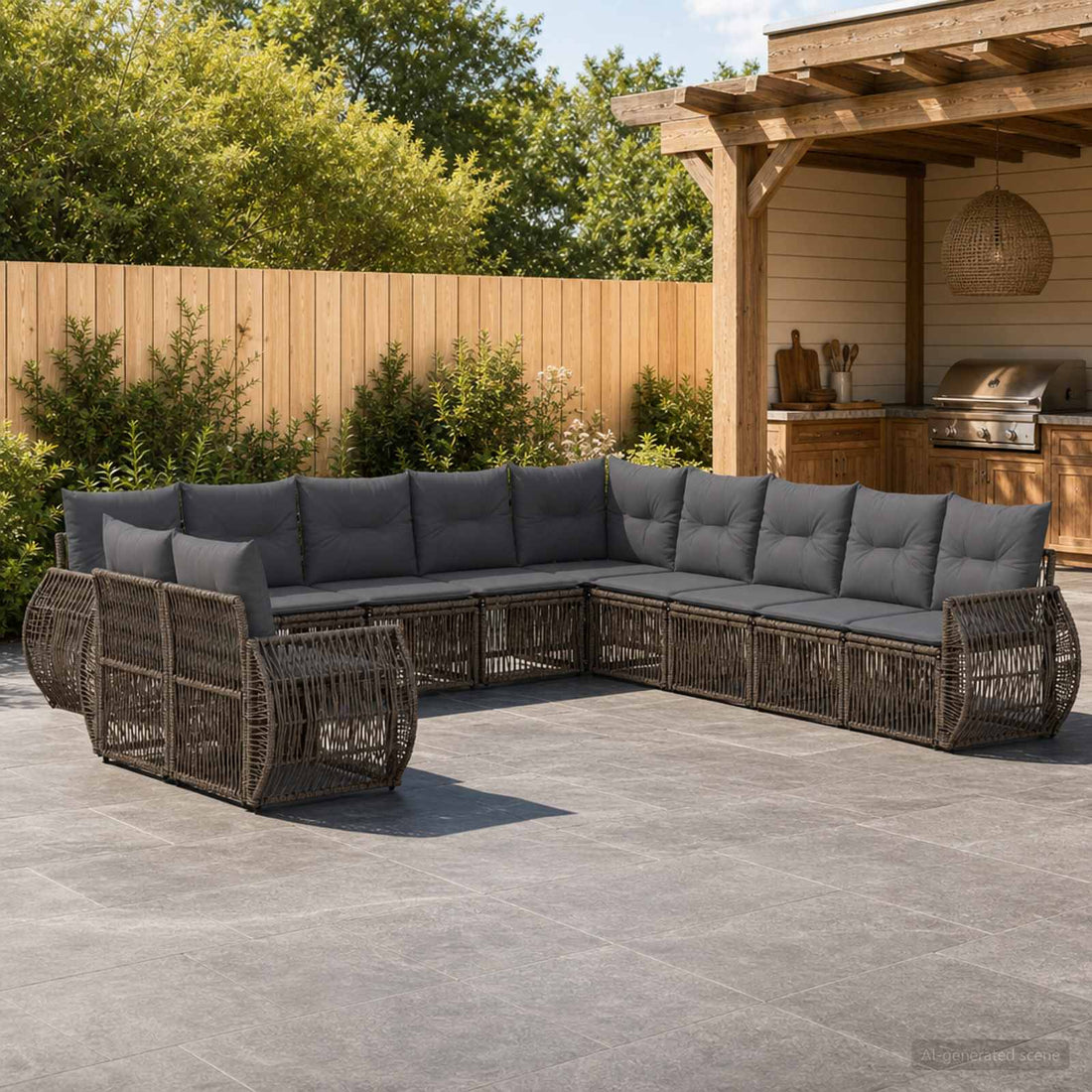 vidaXL Conjunto de sofás de jardín 11 uds. Gris y Gris Oscuro