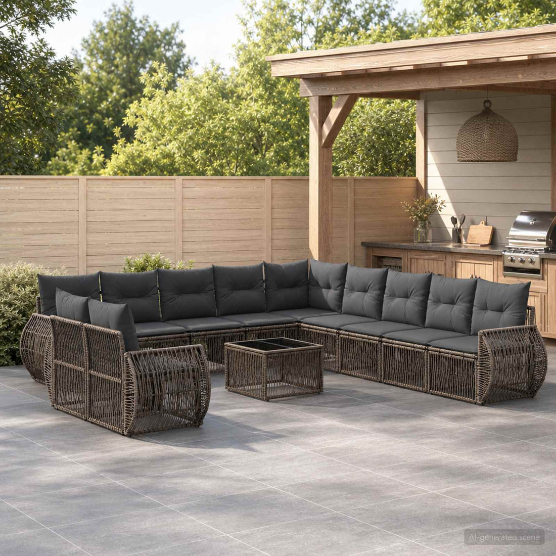 vidaXL Conjunto de sofás de jardín 12 uds. Gris y Gris Oscuro