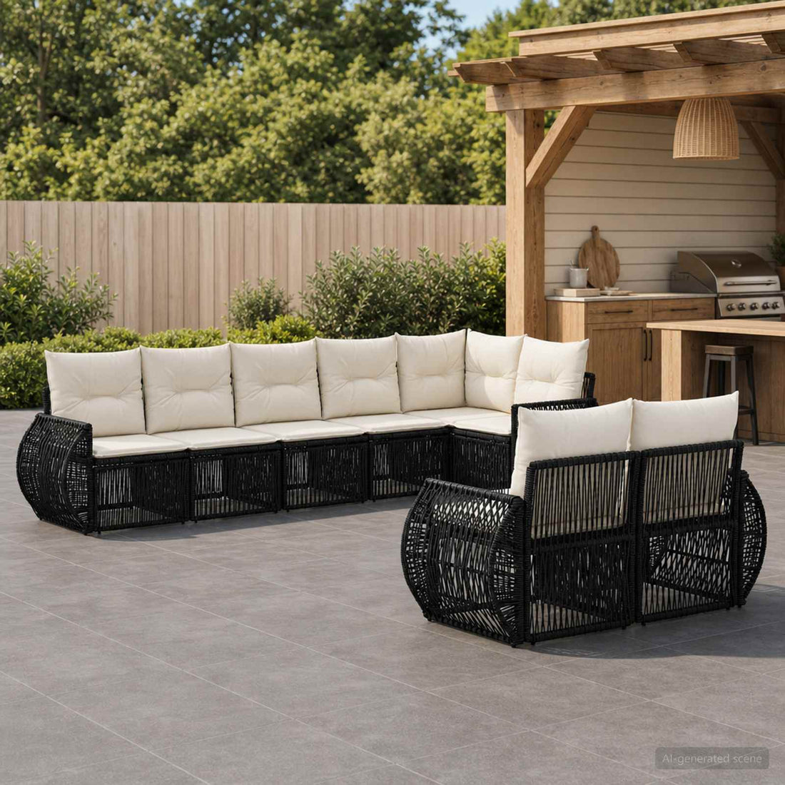 vidaXL Conjunto de sofás de jardín 8 uds. Negro y Blanco Crema