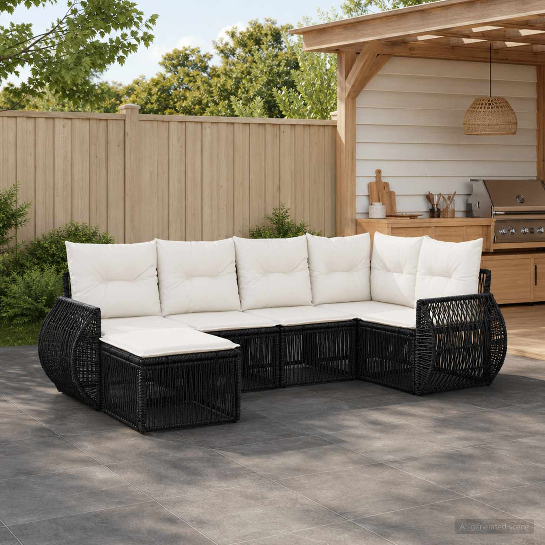 vidaXL Conjunto de sofás de jardín 6 uds. Negro y Blanco Crema