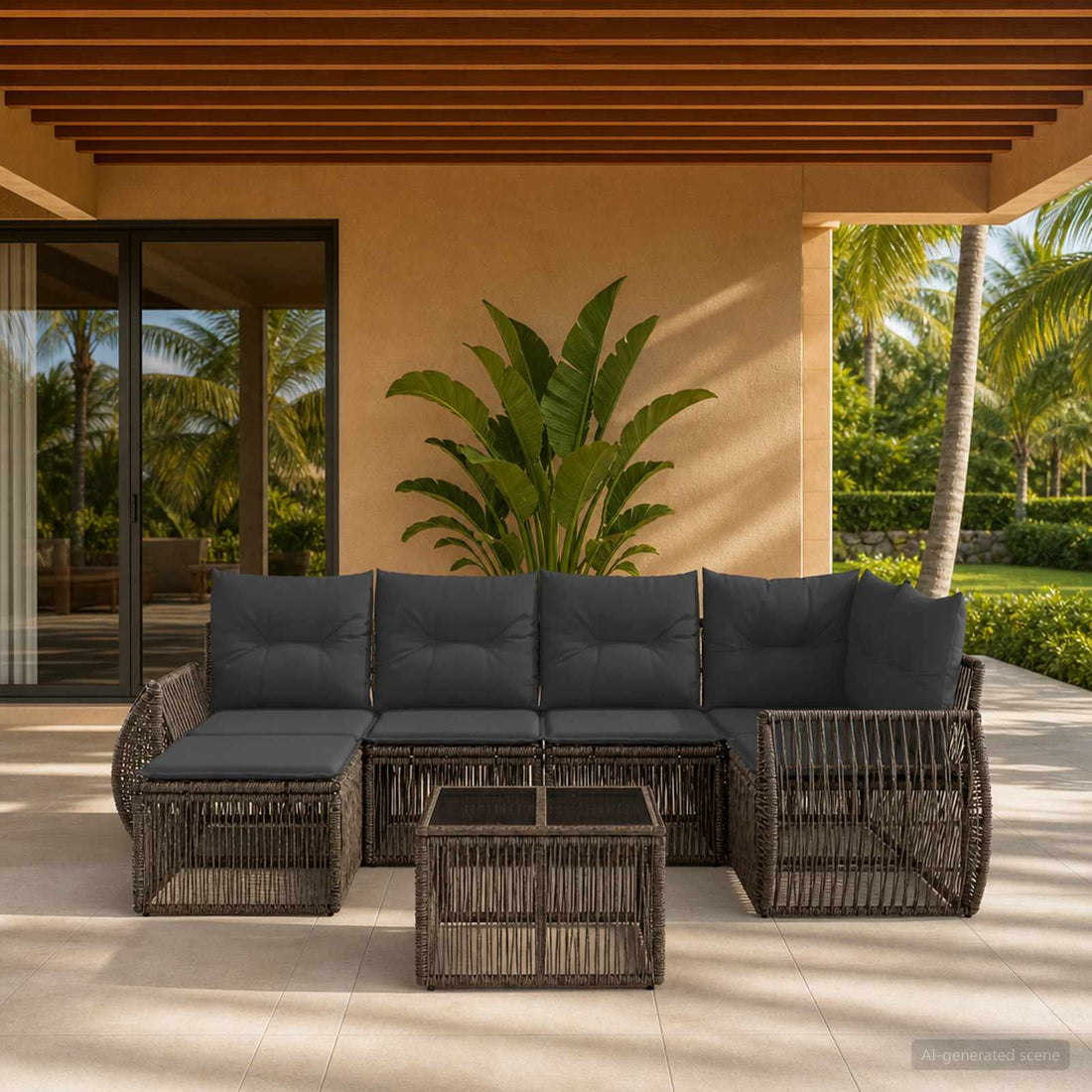 vidaXL Conjunto de sofás de jardín 7 uds. Gris y Gris Oscuro