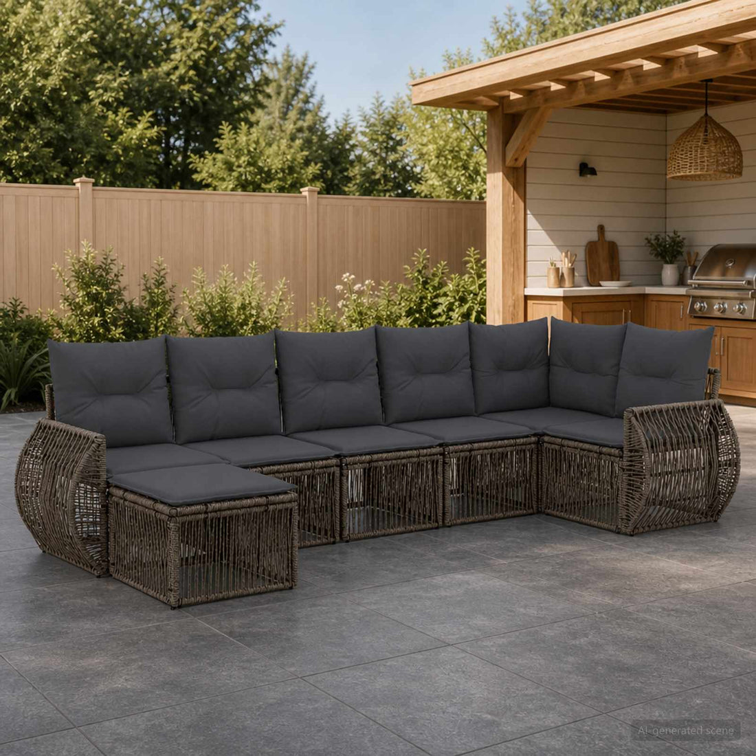 vidaXL Conjunto de sofás de jardín 7 uds. Gris y Gris Oscuro