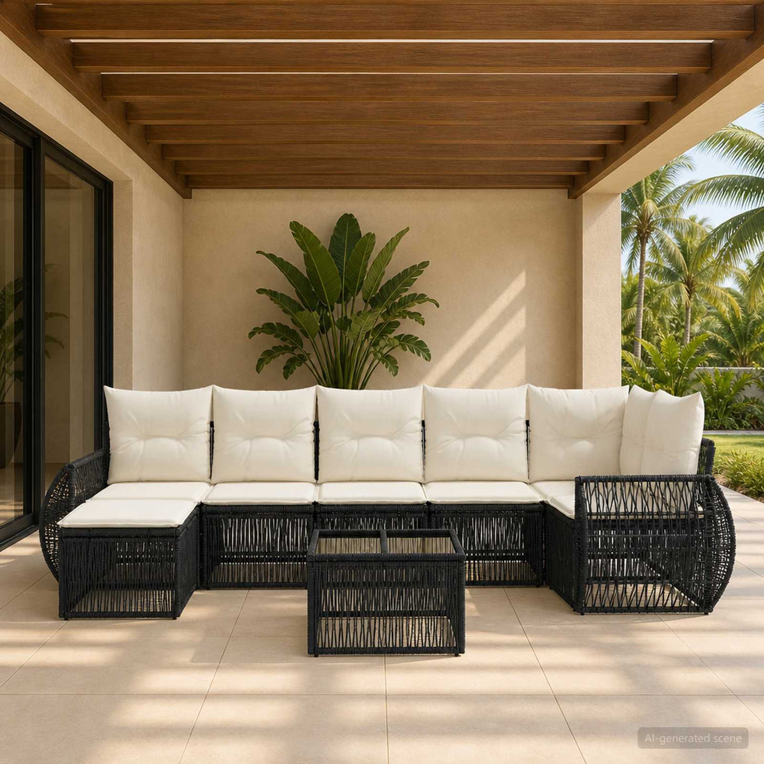 vidaXL Conjunto de sofás de jardín 8 uds. Negro y Blanco Crema
