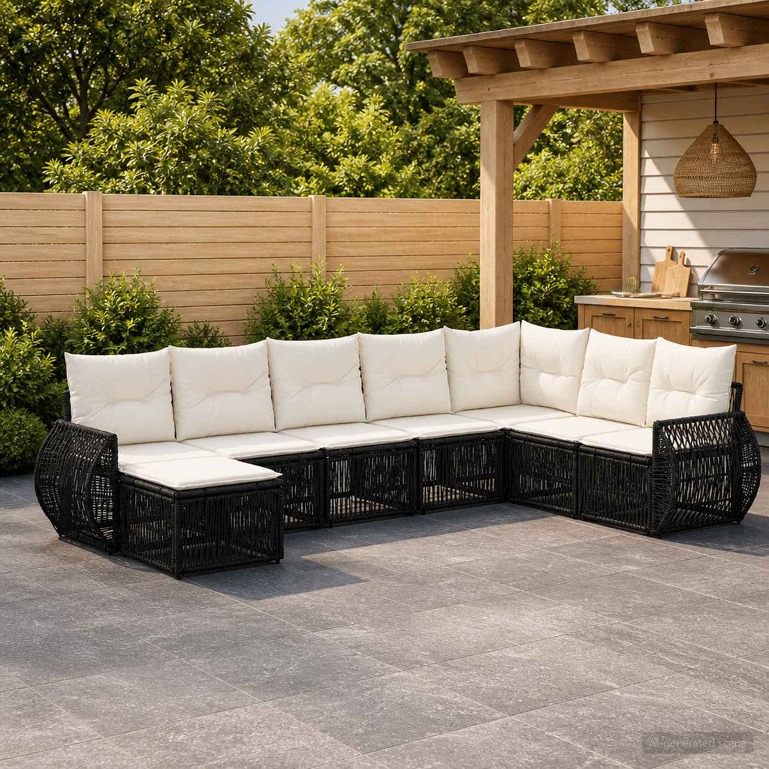 vidaXL Conjunto de sofás de jardín 8 uds. Negro y Blanco Crema