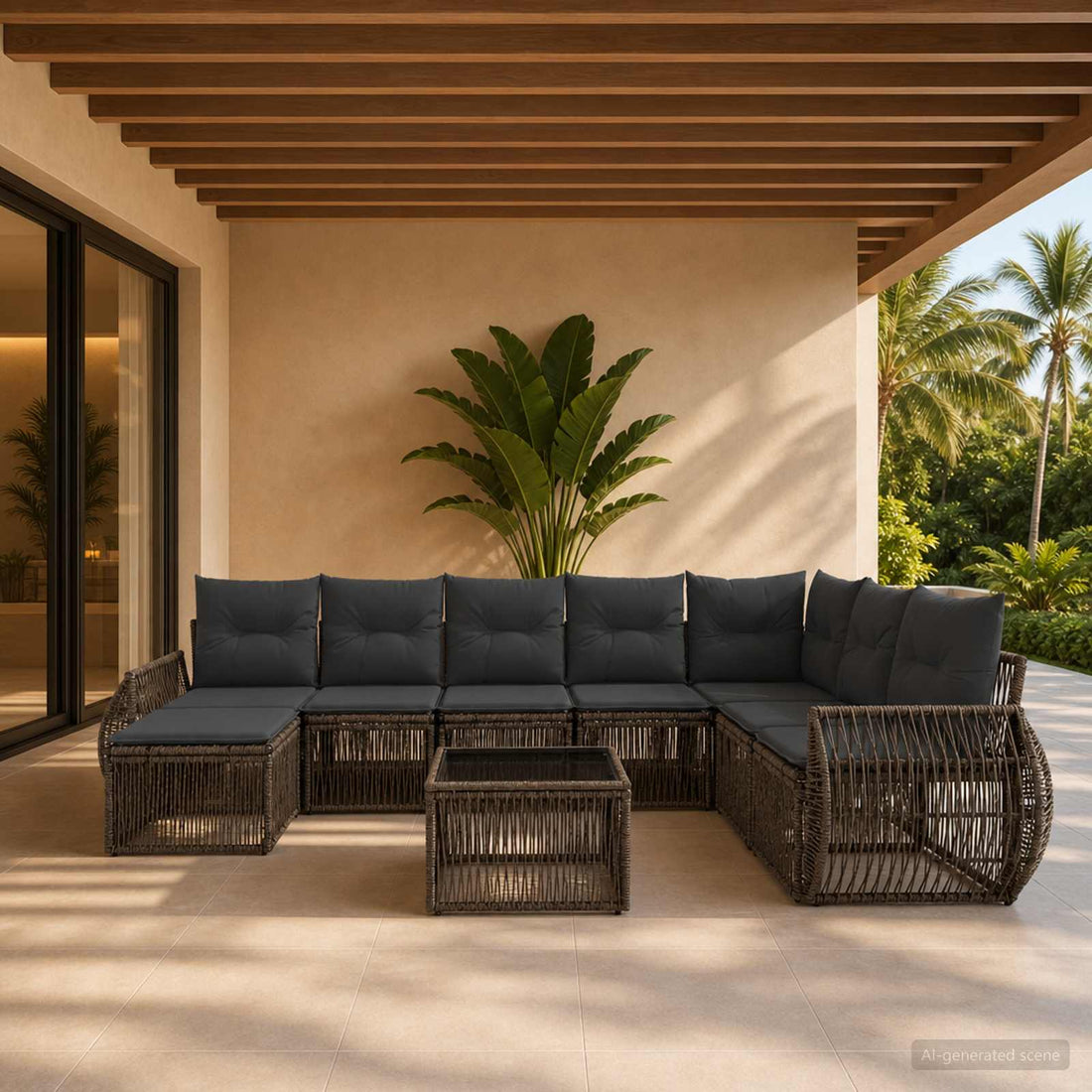vidaXL Conjunto de sofás de jardín 9 uds. Gris y Gris Oscuro