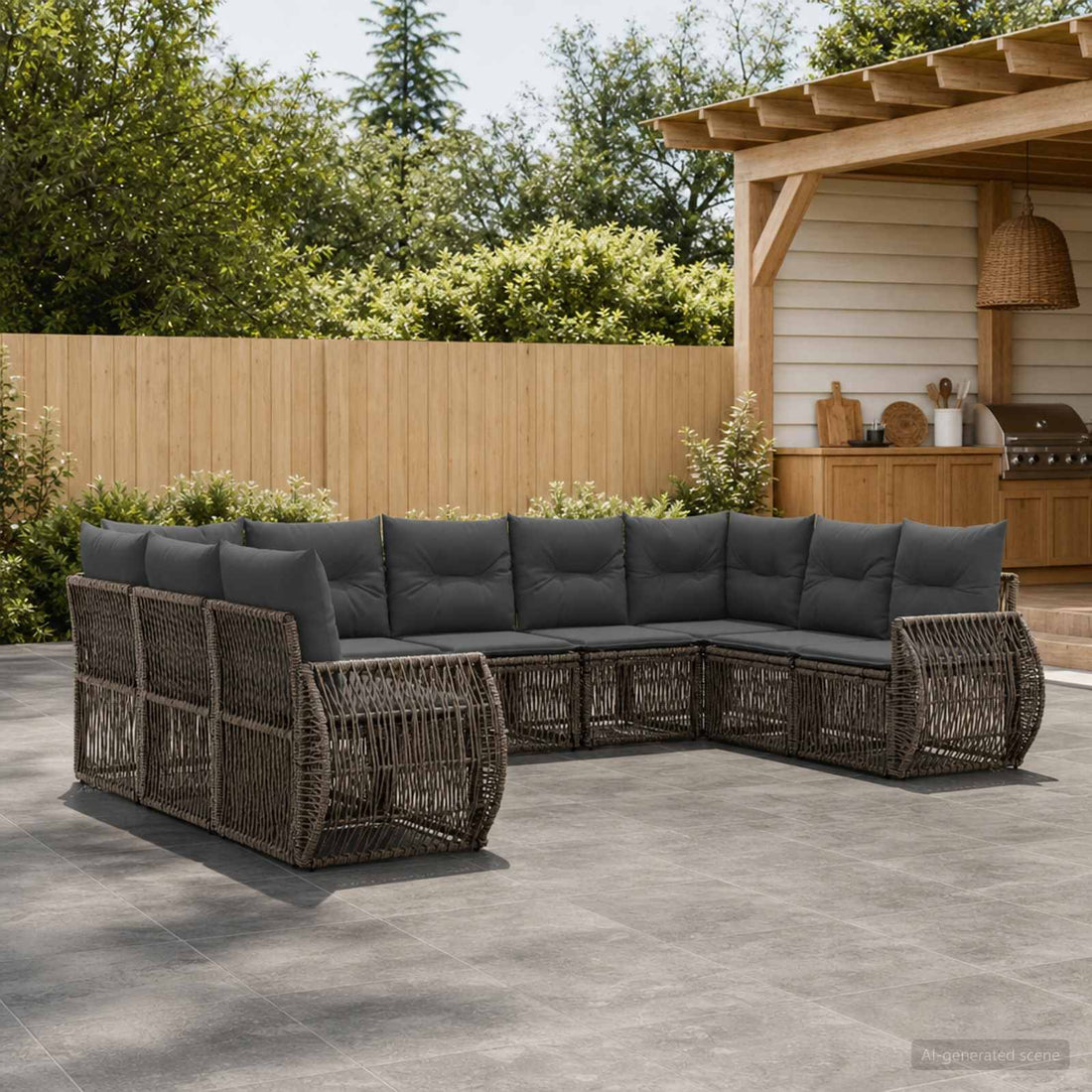 vidaXL Conjunto de sofás de jardín 9 uds. Gris y Gris Oscuro