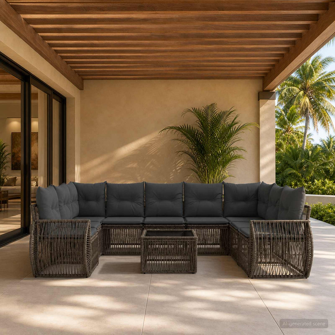 vidaXL Conjunto de sofás de jardín 10 uds. Gris y Gris Oscuro