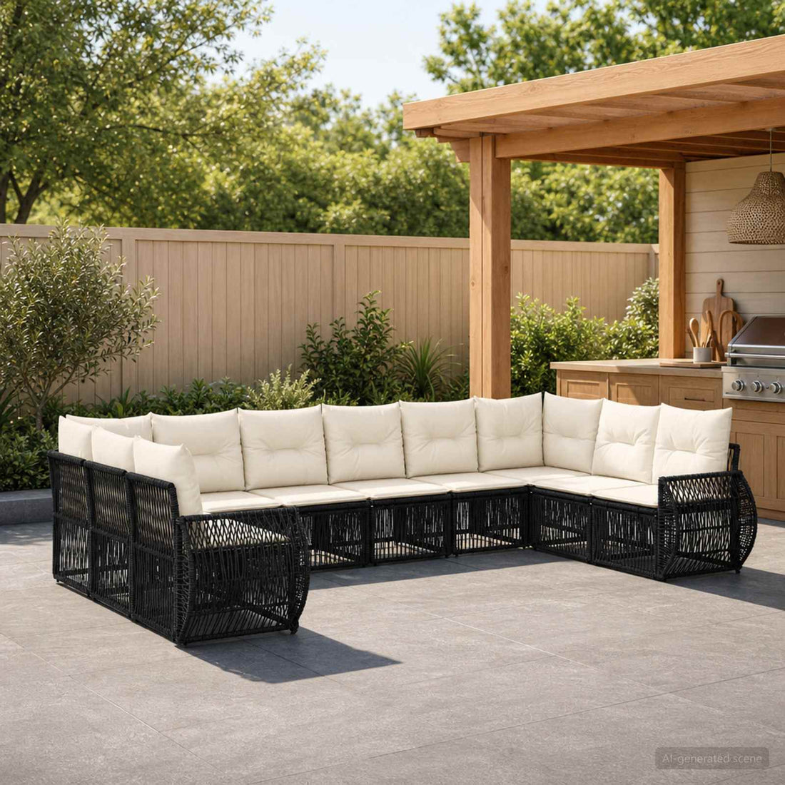 vidaXL Conjunto de sofás de jardín 10 uds. Negro y Blanco Crema