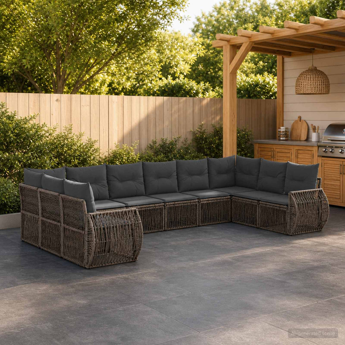 vidaXL Conjunto de sofás de jardín 10 uds. Gris y Gris Oscuro