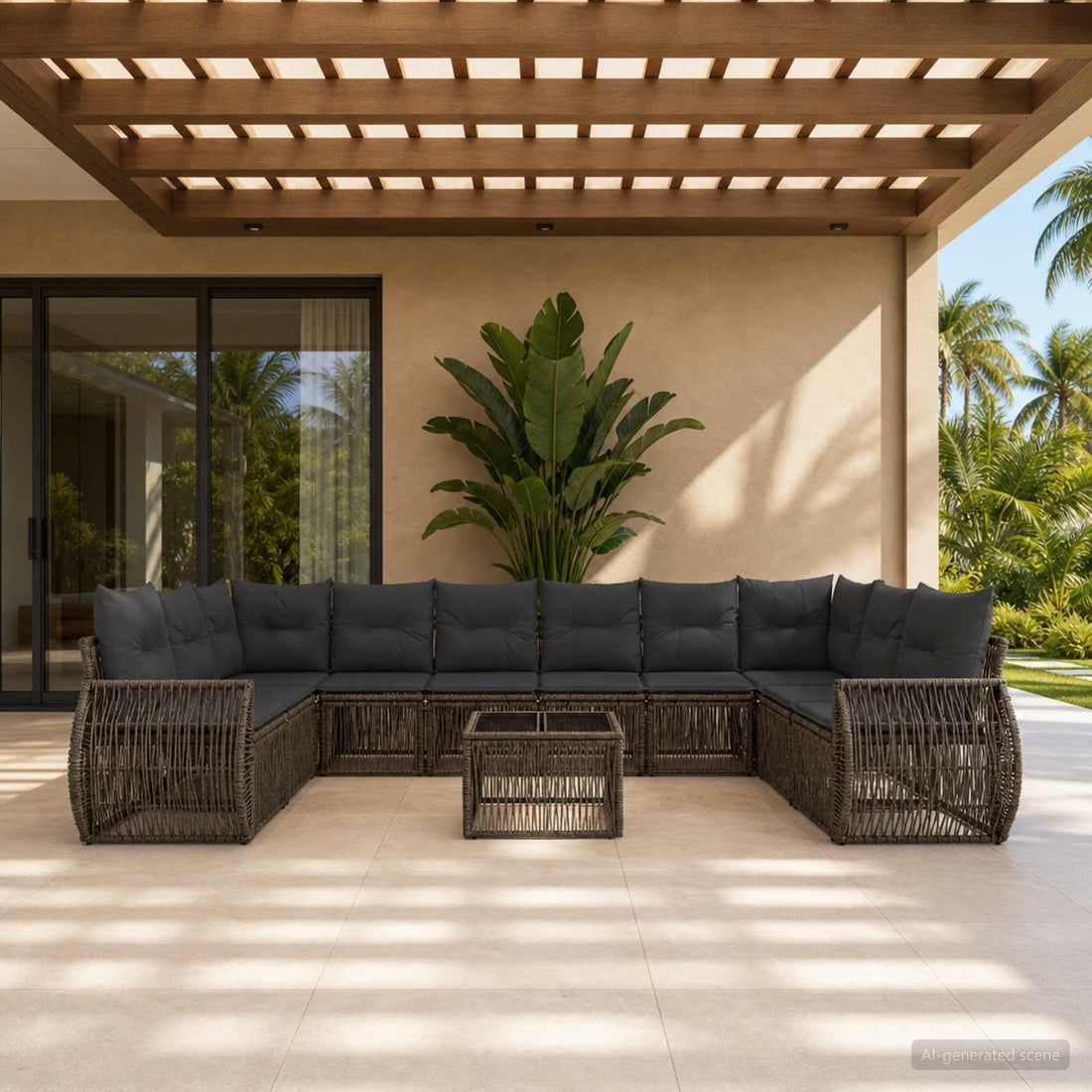 vidaXL Conjunto de sofás de jardín 11 uds. Gris y Gris Oscuro