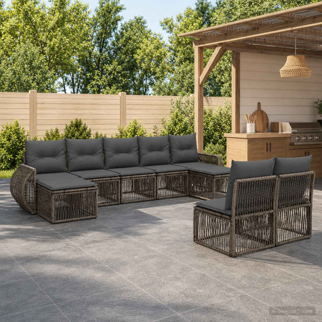 vidaXL Conjunto de sofás de jardín 9 uds. Gris y Gris Oscuro