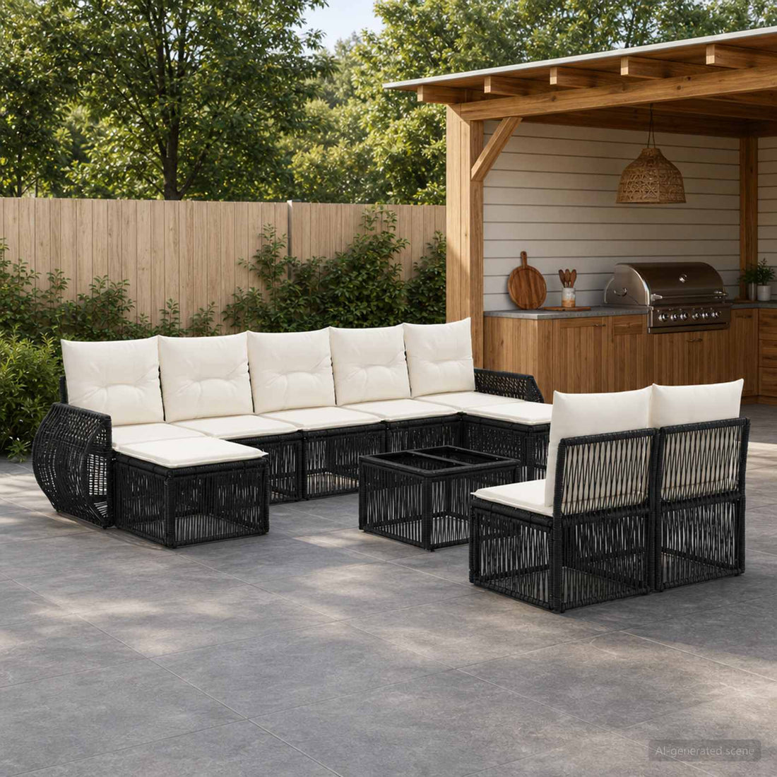 vidaXL Conjunto de sofás de jardín 10 uds. Negro y Blanco Crema