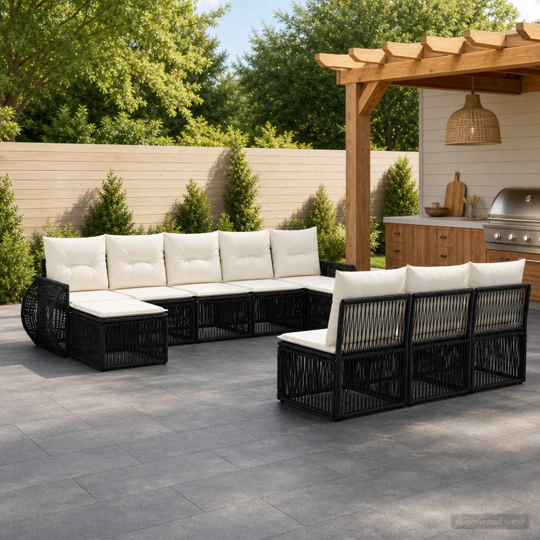 vidaXL Conjunto de sofás de jardín 10 uds. Negro y Blanco Crema