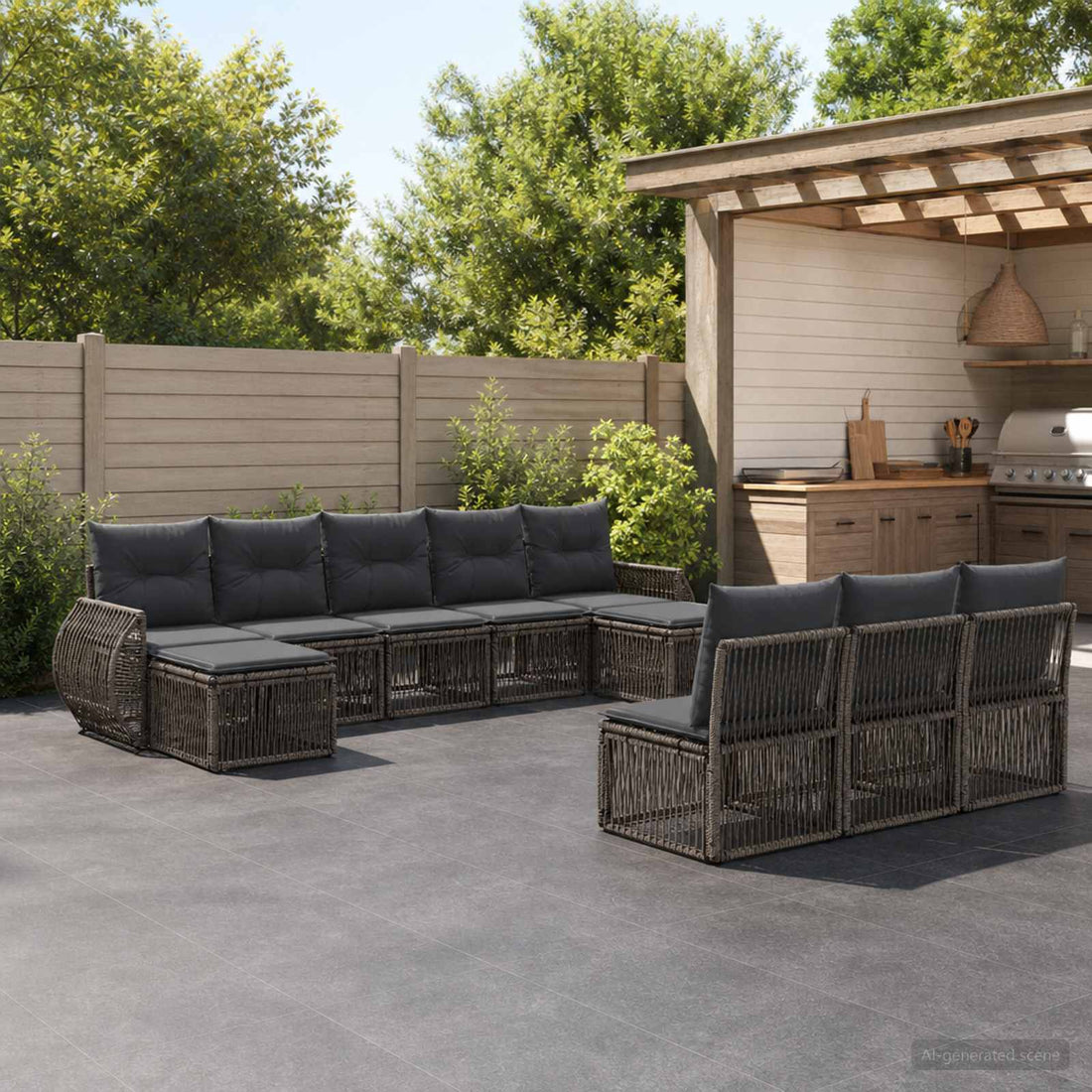 vidaXL Conjunto de sofás de jardín 10 uds. Gris y Gris Oscuro