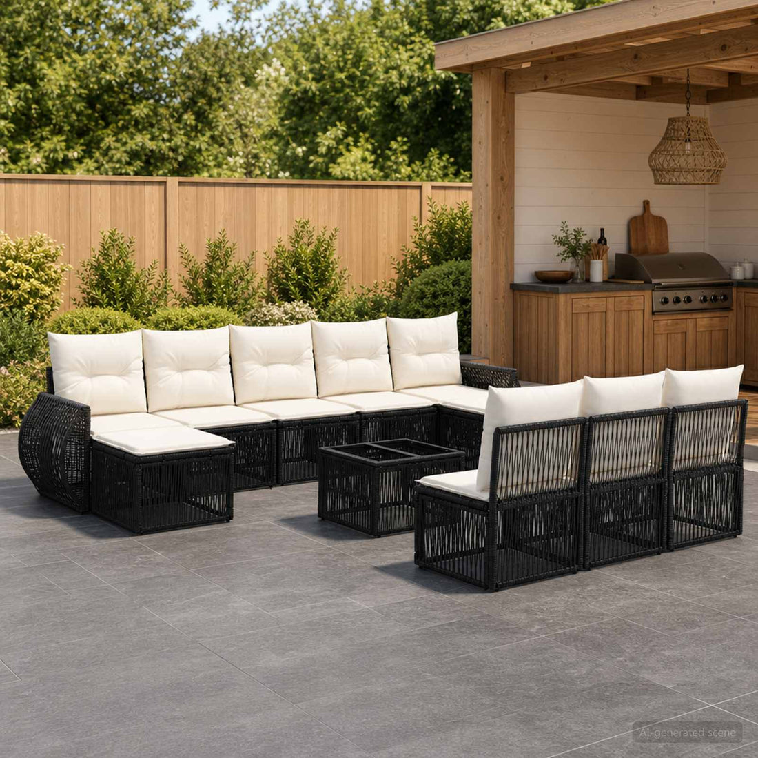 vidaXL Conjunto de sofás de jardín 11 uds. Negro y Blanco Crema