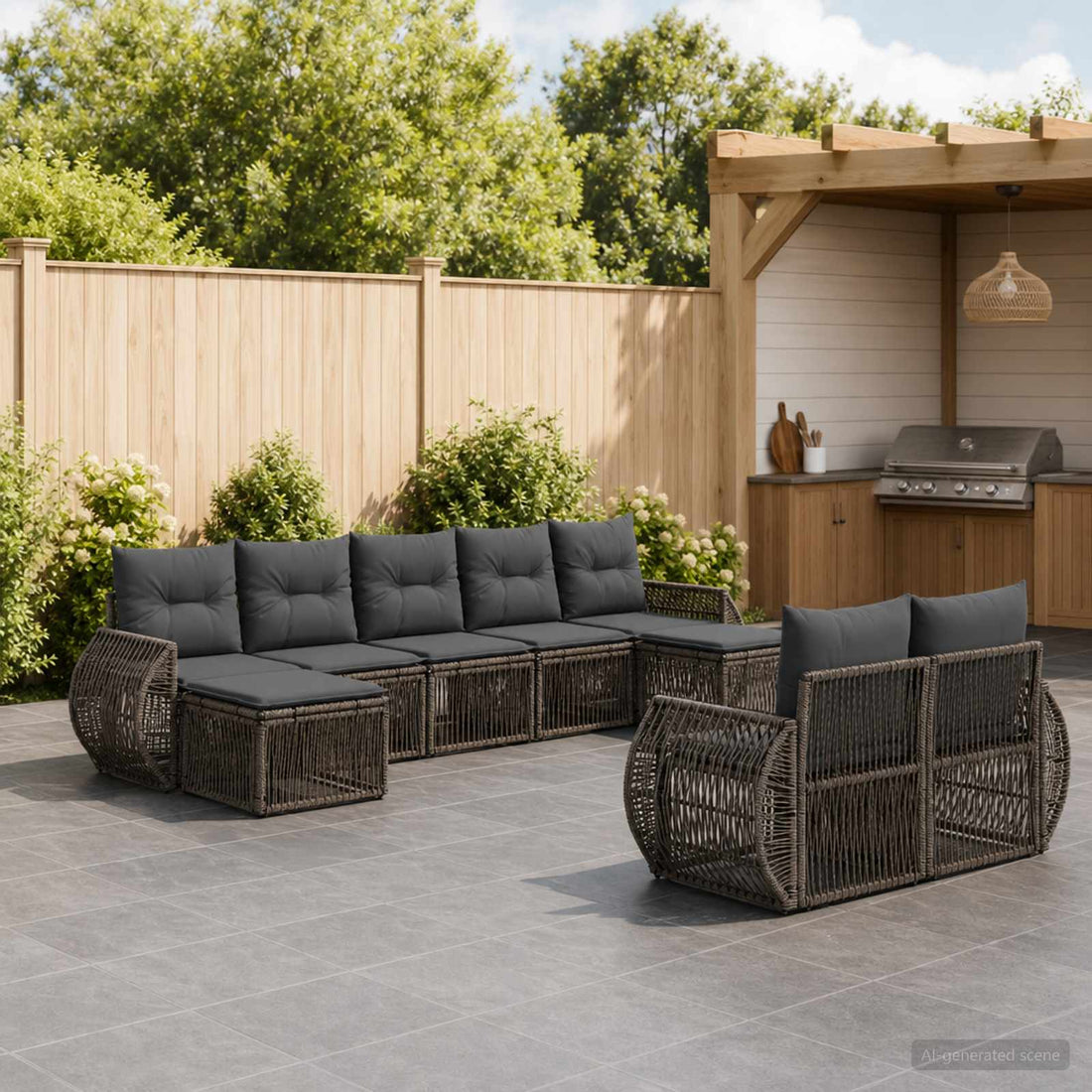 vidaXL Conjunto de sofás de jardín 9 uds. Gris y Gris Oscuro