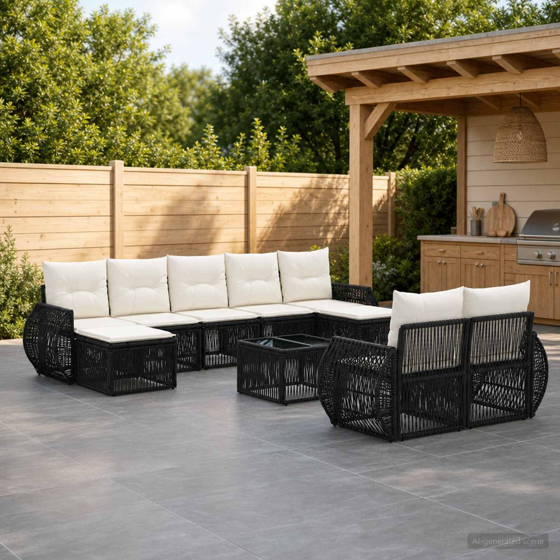 vidaXL Conjunto de sofás de jardín 10 uds. Negro y Blanco Crema