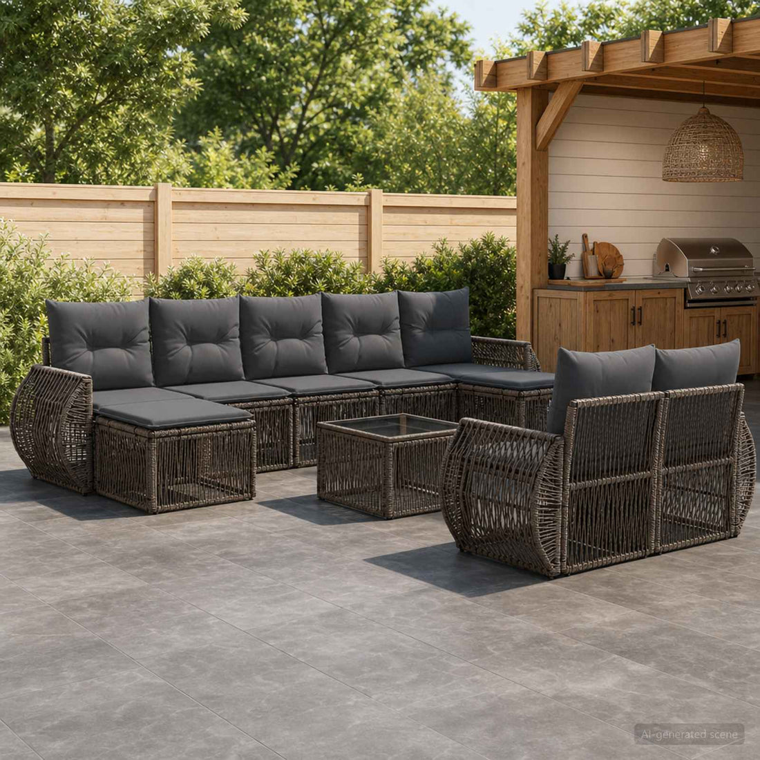 vidaXL Conjunto de sofás de jardín 10 uds. Gris y Gris Oscuro