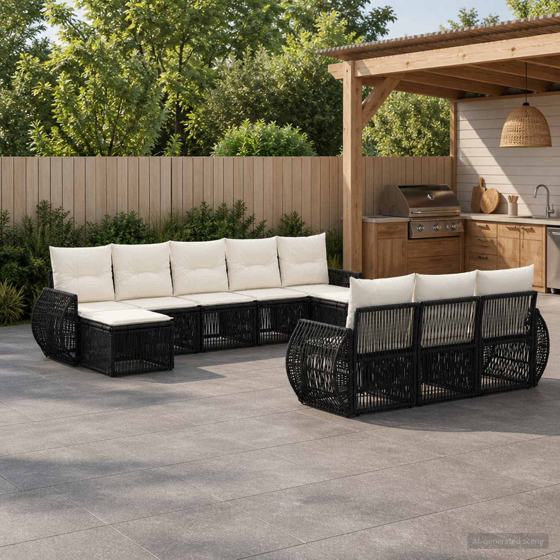 vidaXL Conjunto de sofás de jardín 10 uds. Negro y Blanco Crema