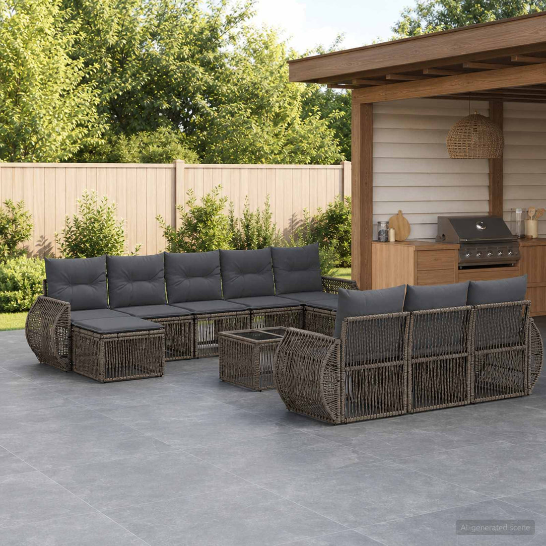 vidaXL Conjunto de sofás de jardín 11 uds. Gris y Gris Oscuro