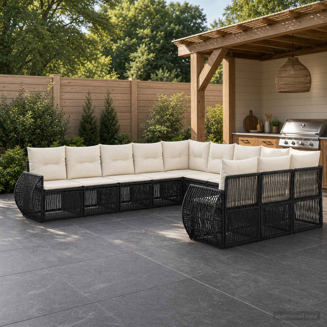 vidaXL Conjunto de sofás de jardín 11 uds. Negro y Blanco Crema