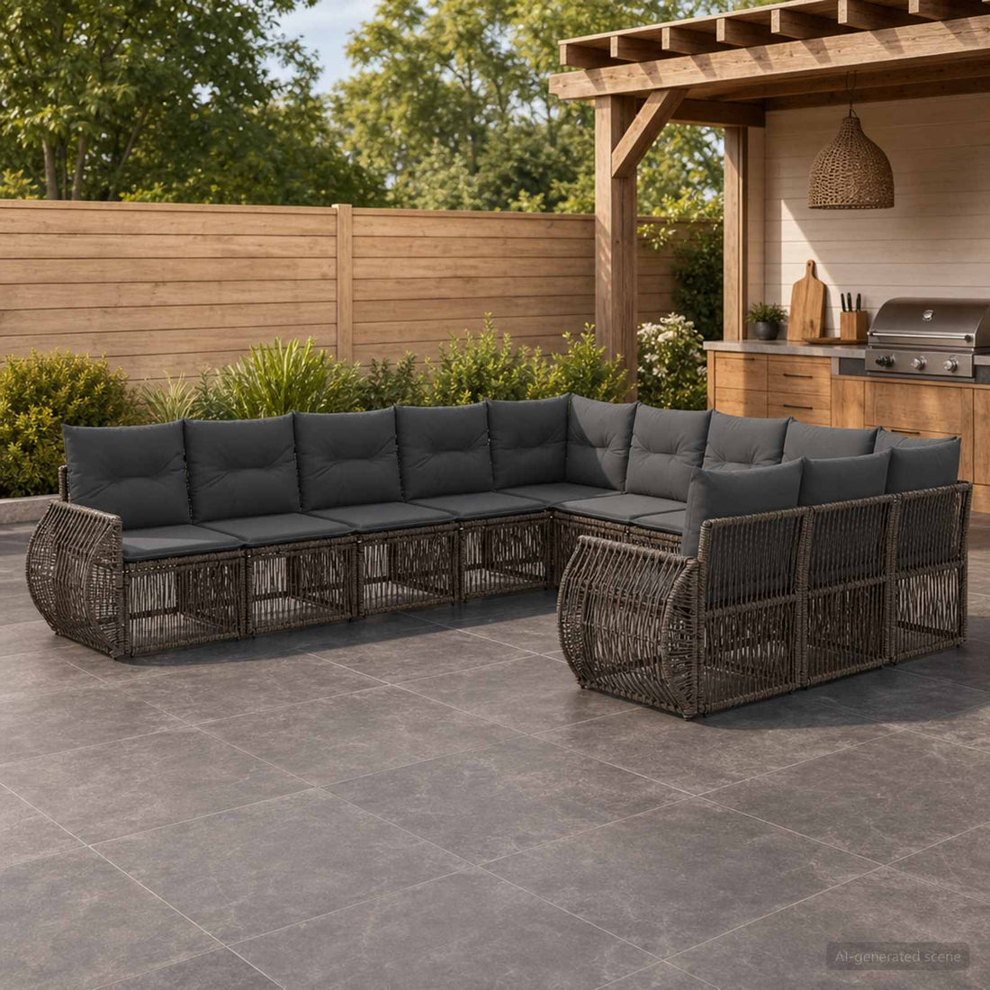 vidaXL Conjunto de sofás de jardín 11 uds. Gris y Gris Oscuro