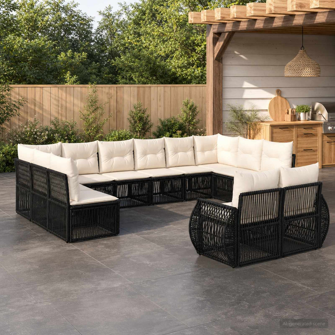 vidaXL Conjunto de sofás de jardín 12 uds. Negro y Blanco Crema