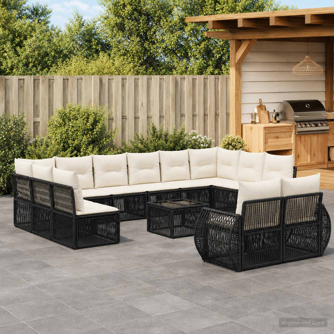 vidaXL Conjunto de sofás de jardín 13 uds. Negro y Blanco Crema