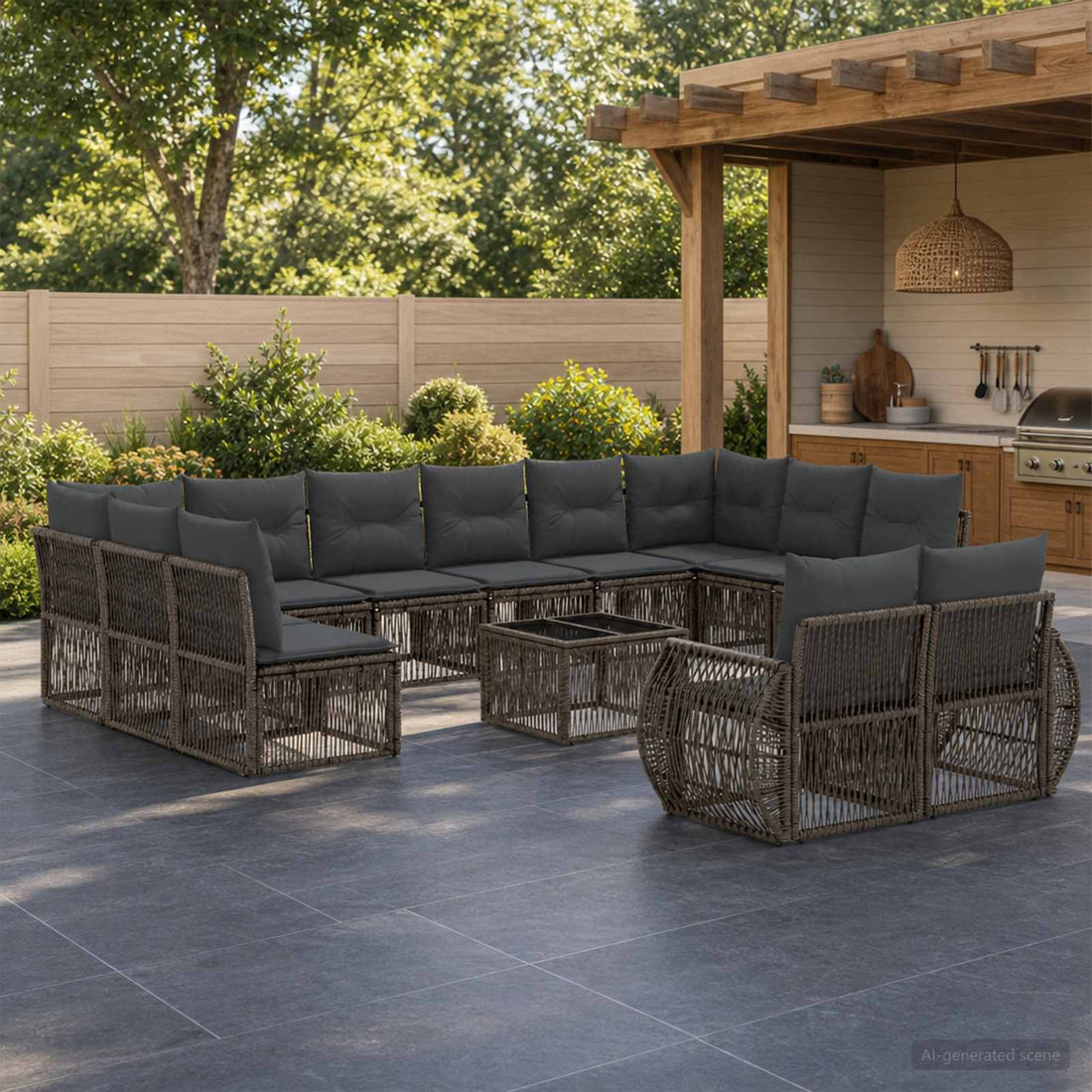 vidaXL Conjunto de sofás de jardín 13 uds. Gris y Gris Oscuro