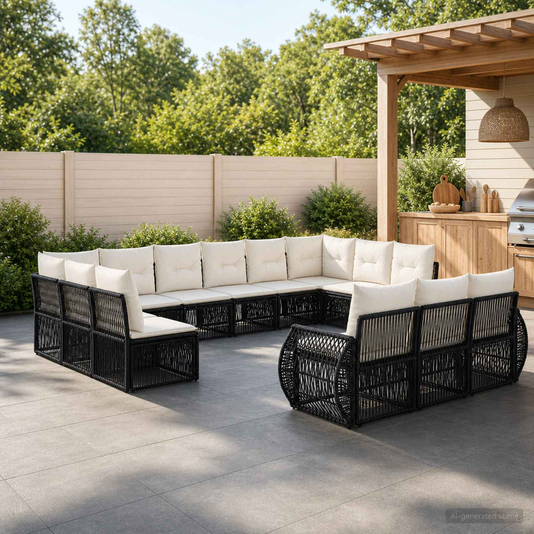 vidaXL Conjunto de sofás de jardín 13 uds. Negro y Blanco Crema