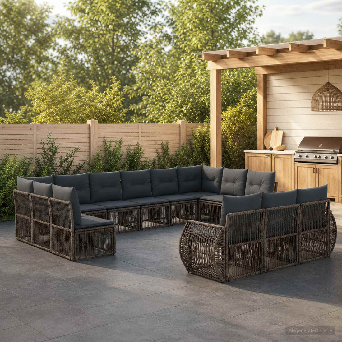vidaXL Conjunto de sofás de jardín 13 uds. Gris y Gris Oscuro