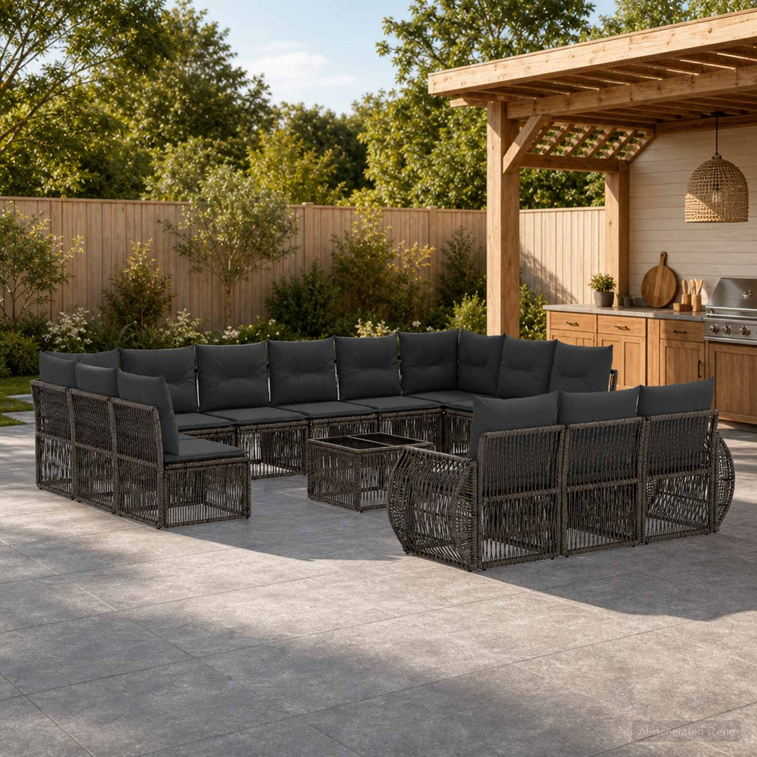 vidaXL Conjunto de sofás de jardín 14 uds. Gris y Gris Oscuro