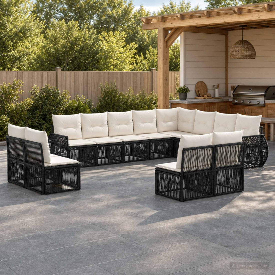 vidaXL Conjunto de sofás de jardín 12 uds. Negro y Blanco Crema