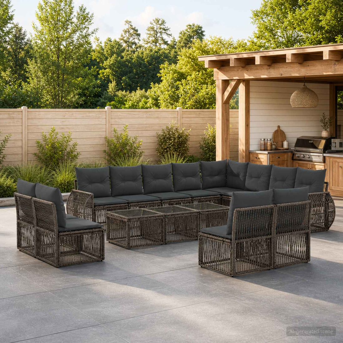vidaXL Conjunto de sofás de jardín 12 uds. Gris y Gris Oscuro