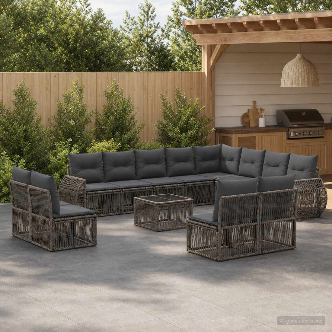 vidaXL Conjunto de sofás de jardín 13 uds. Gris y Gris Oscuro