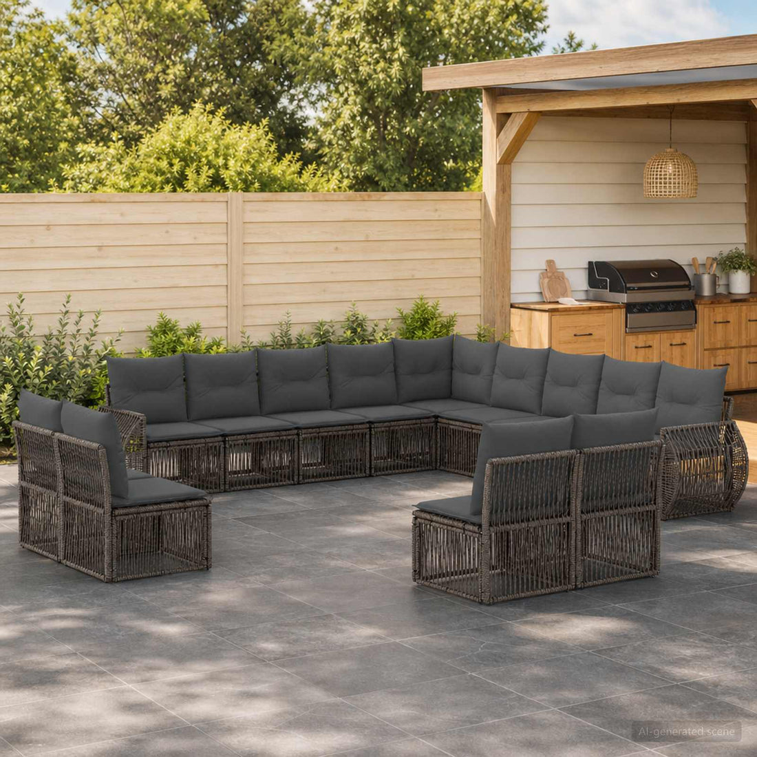 vidaXL Conjunto de sofás de jardín 13 uds. Gris y Gris Oscuro