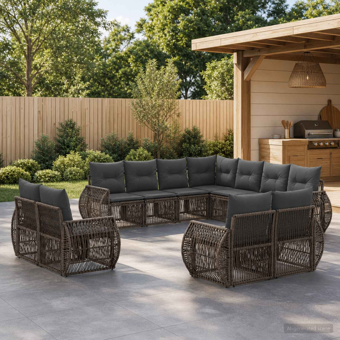 vidaXL Conjunto de sofás de jardín 11 uds. Gris y Gris Oscuro