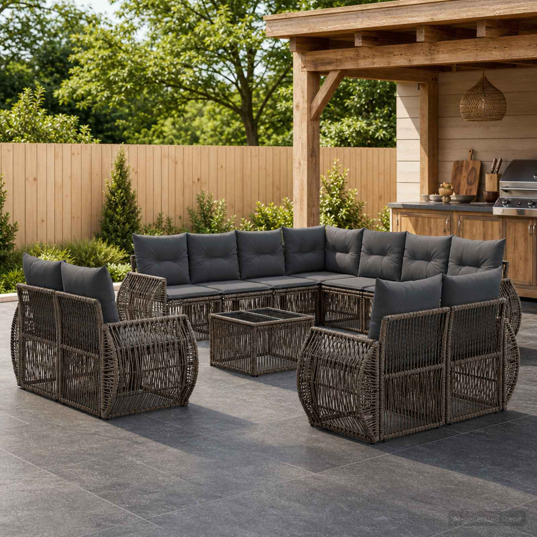 vidaXL Conjunto de sofás de jardín 12 uds. Gris y Gris Oscuro