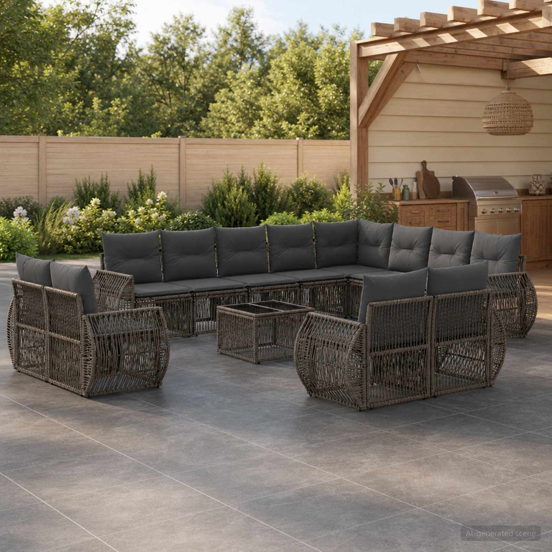 vidaXL Conjunto de sofás de jardín 13 uds. Gris y Gris Oscuro