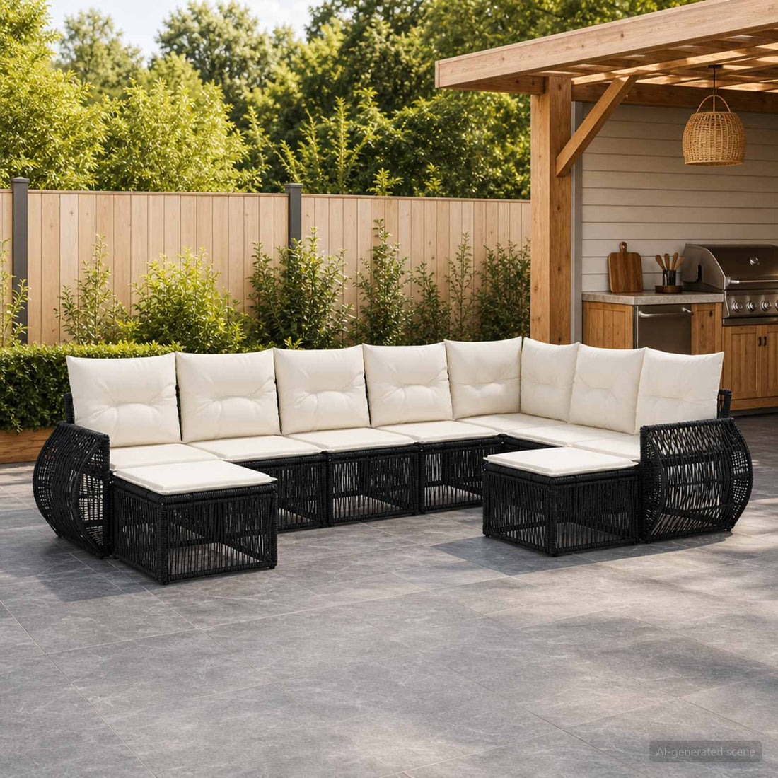 vidaXL Conjunto de sofás de jardín 9 uds. Negro ratán sintético