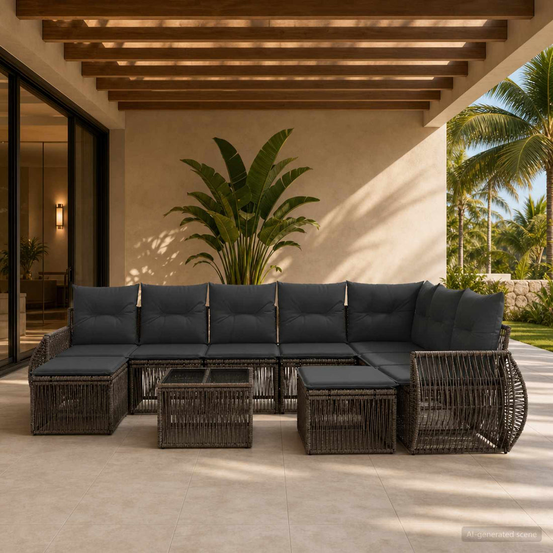vidaXL Conjunto de sofás de jardín 10 uds. Gris ratán sintético