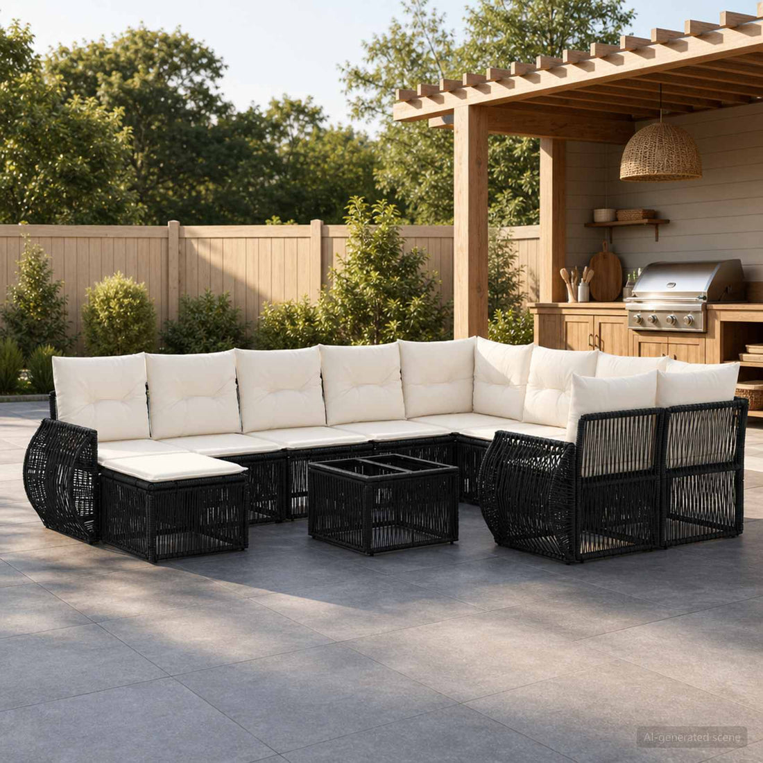 vidaXL Conjunto de sofás de jardín 11 uds. Negro ratán sintético