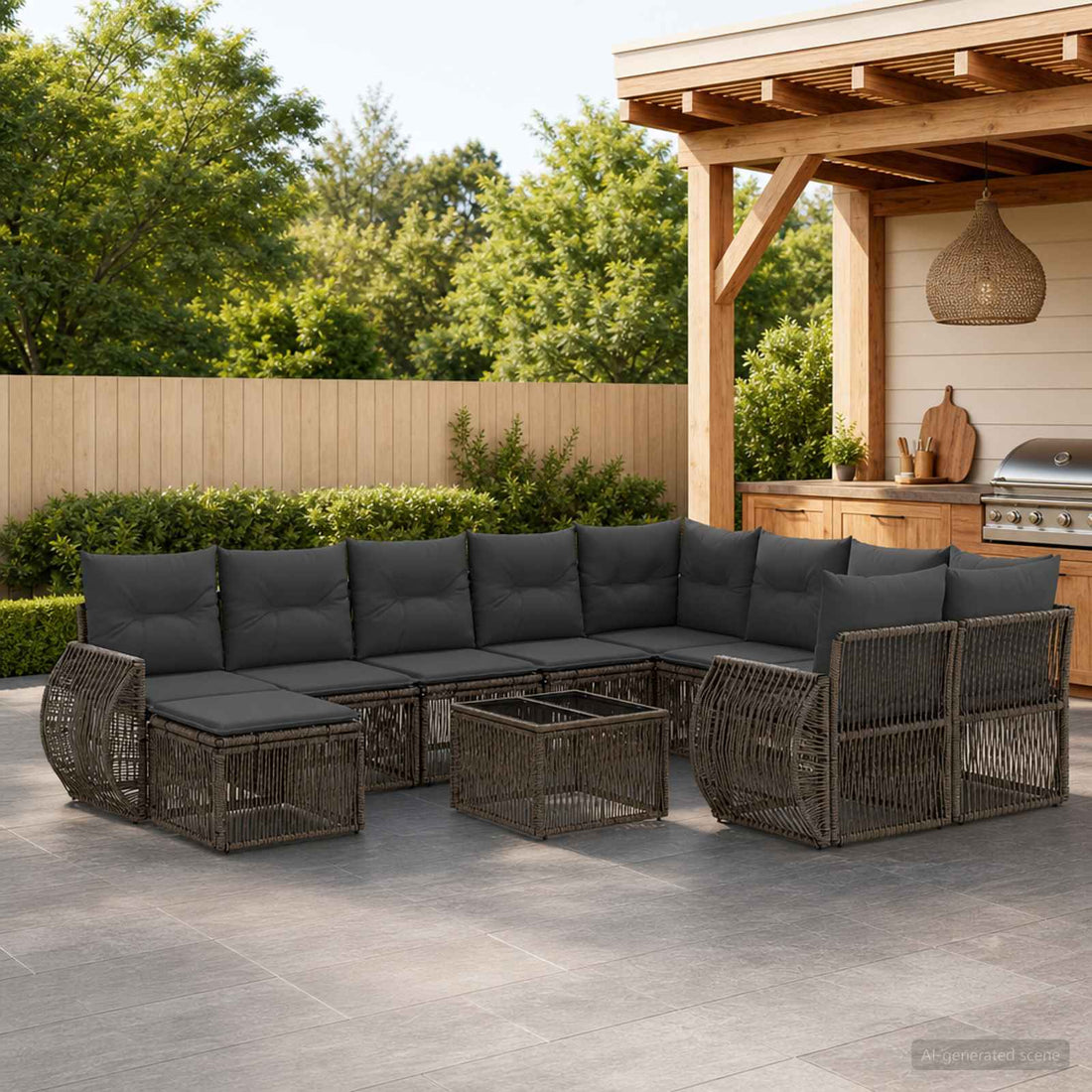 vidaXL Conjunto de sofás de jardín 11 uds. Gris ratán sintético
