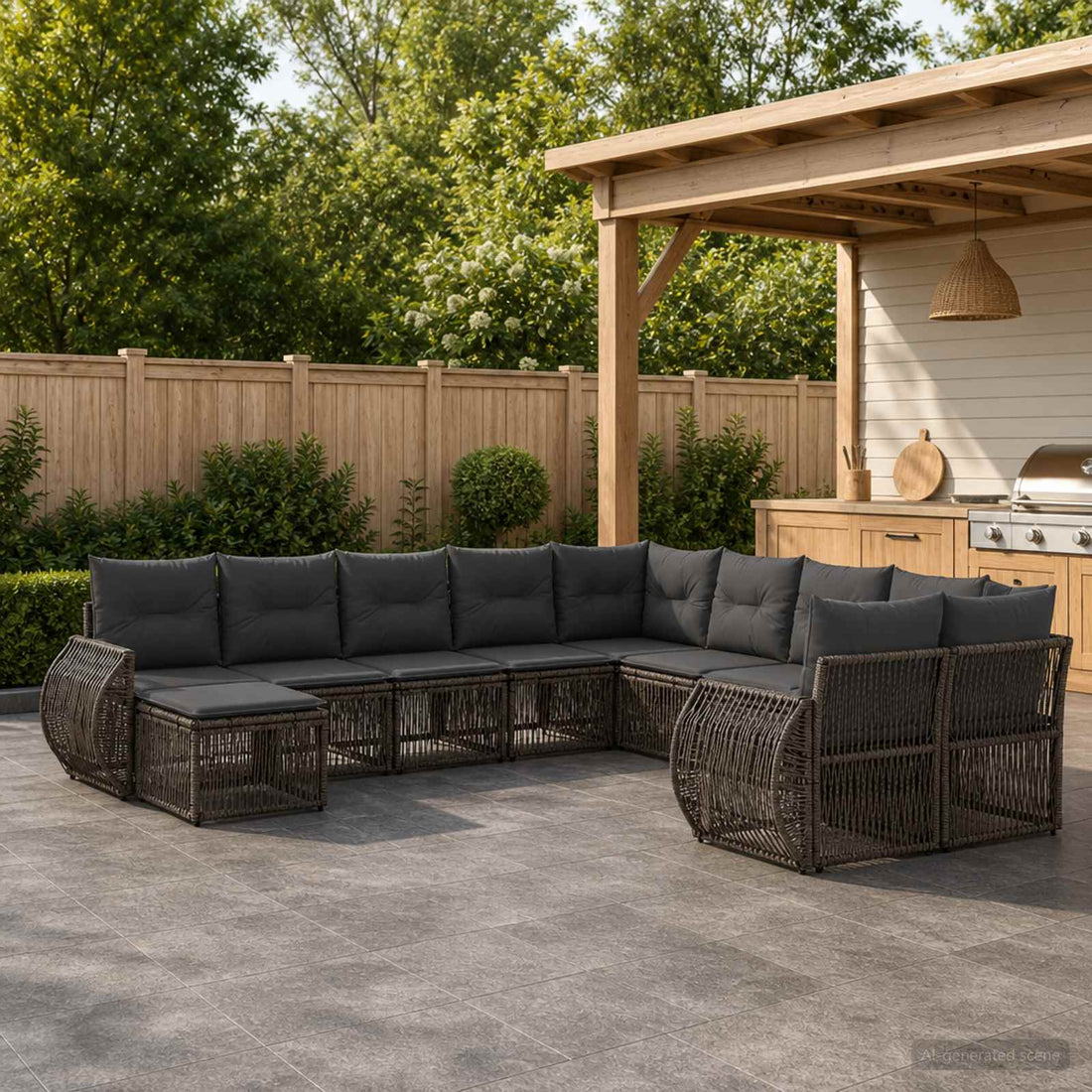 vidaXL Conjunto de sofás de jardín 11 uds. Gris ratán sintético