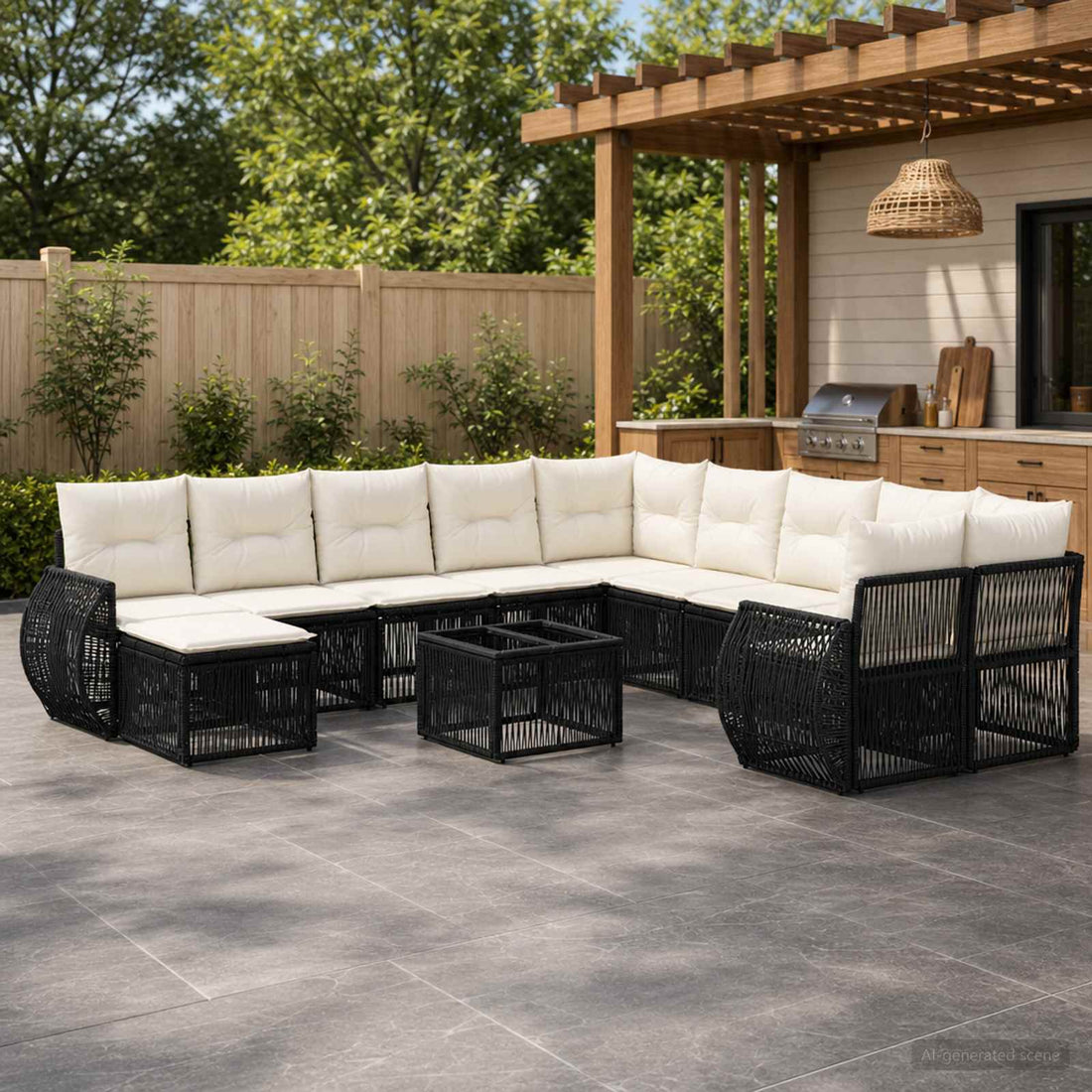 vidaXL Conjunto de sofás de jardín 12 uds. Negro ratán sintético