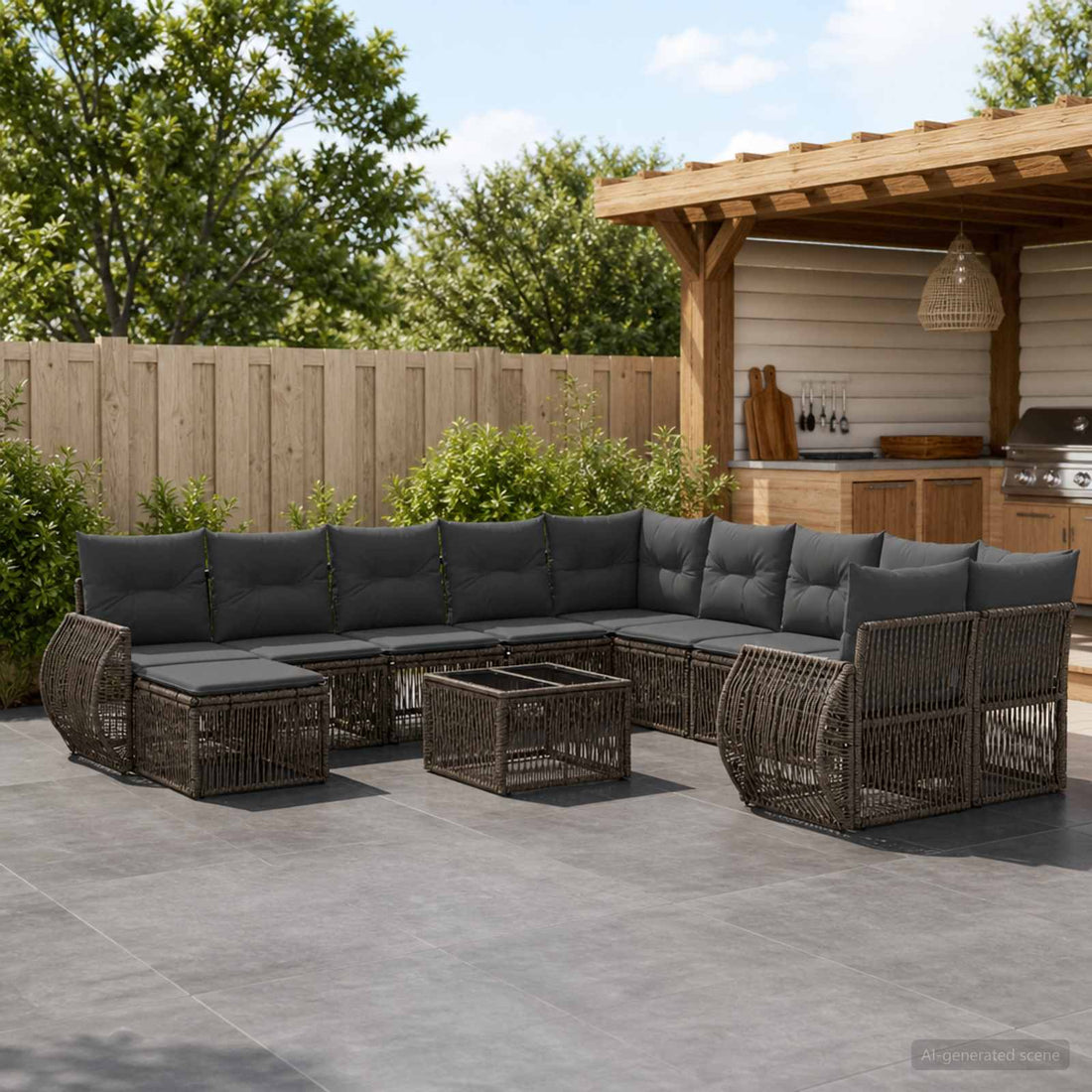 vidaXL Conjunto de sofás de jardín 12 uds. Gris ratán sintético