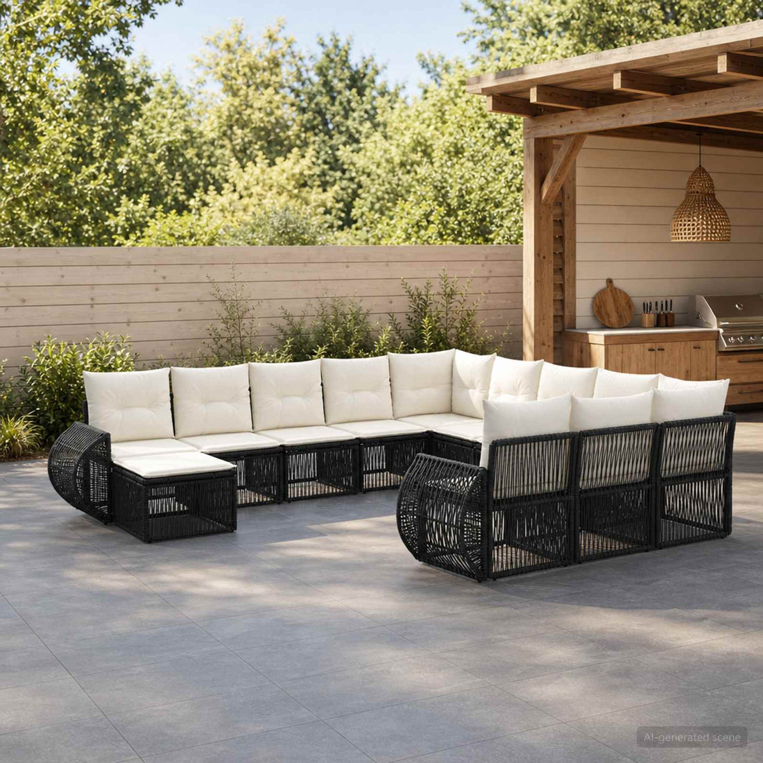 vidaXL Conjunto de sofás de jardín 12 uds. Negro ratán sintético