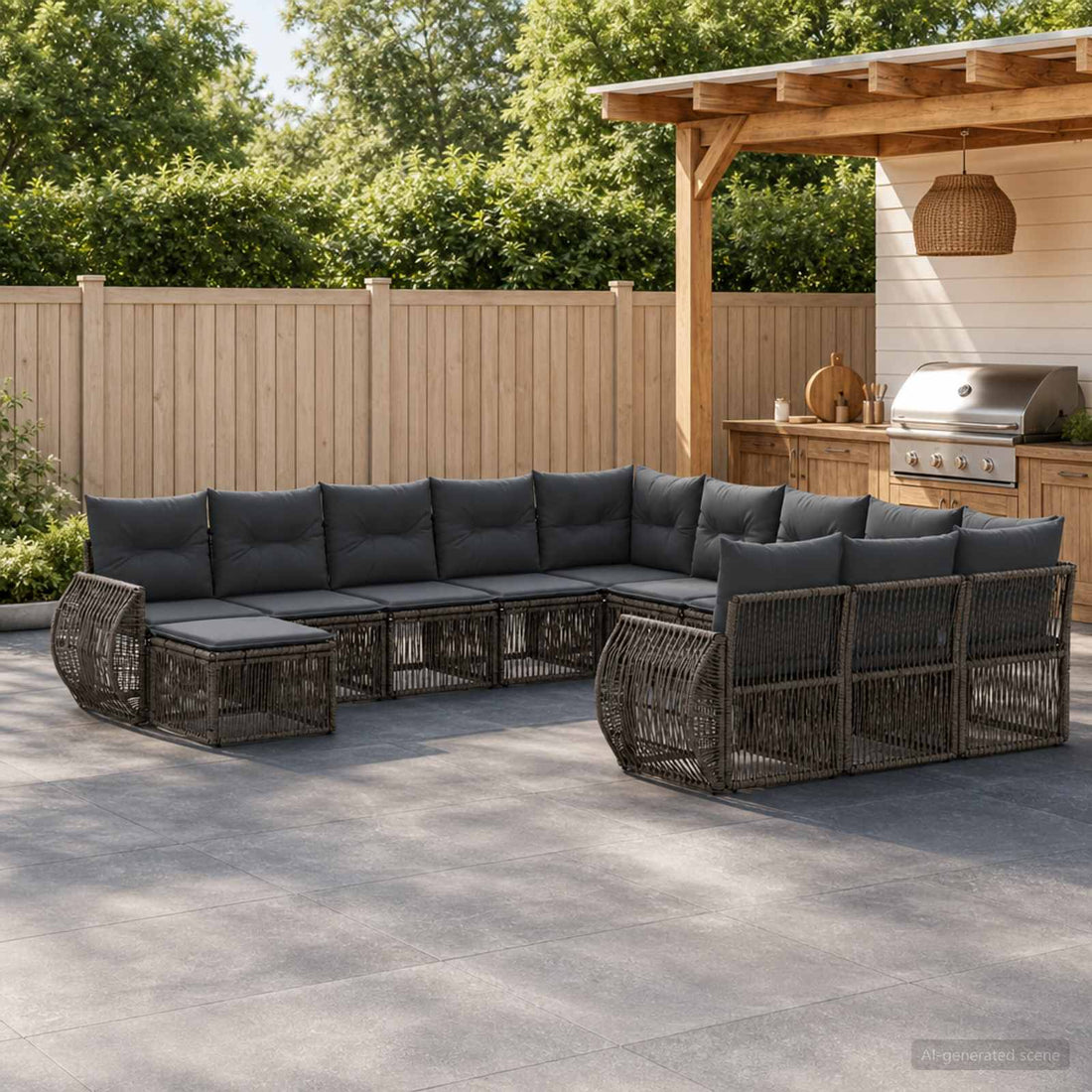 vidaXL Conjunto de sofás de jardín 12 uds. Gris ratán sintético