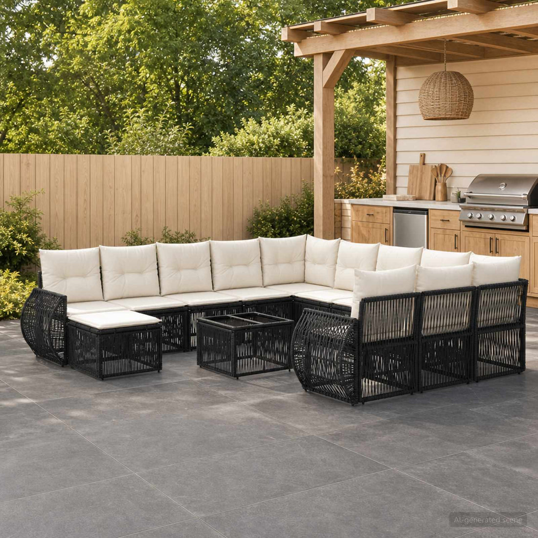 vidaXL Conjunto de sofás de jardín 13 uds. Negro ratán sintético
